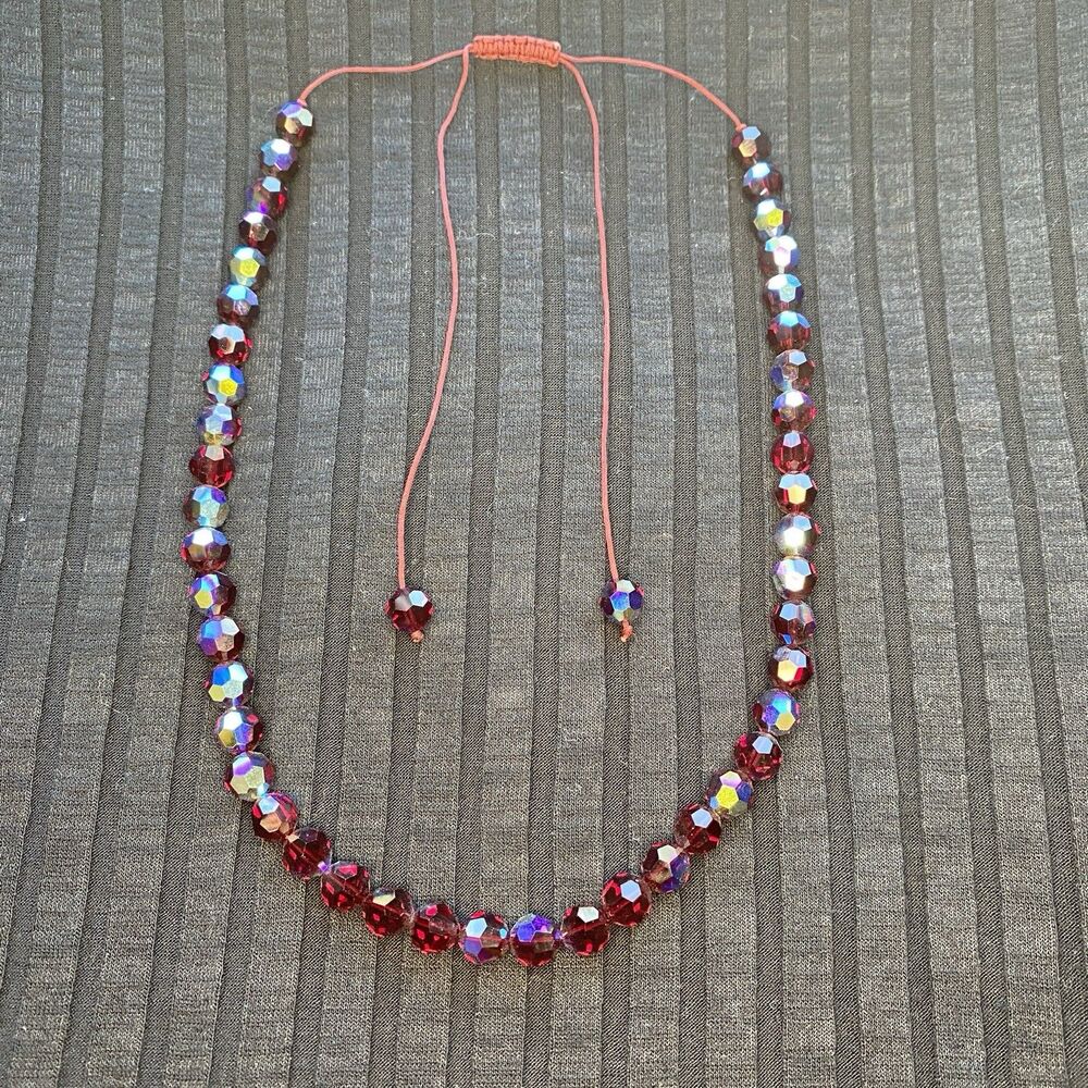 Red Crystals Necklace Gift Holidays Bling Drawstring